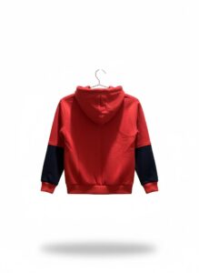 blusa moletom infantil, vermelho e azul marinho, costas