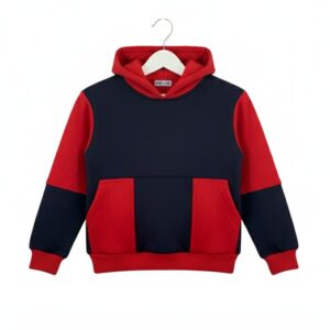 blusa moletom infantil, vermelho e azul marinho, frente