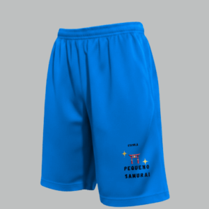 Bermuda escolar azul celeste em helanca e moletom Pequeno Samurai frente