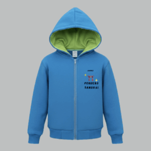 Blusa de frio escolar azul celeste em helanca e tactel Pequeno Samurai frente